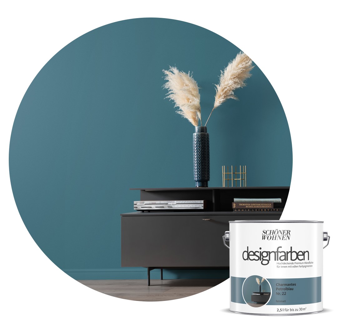 Petrolblaues Wohnzimmer SCHÖNER WOHNEN-Designfarbe