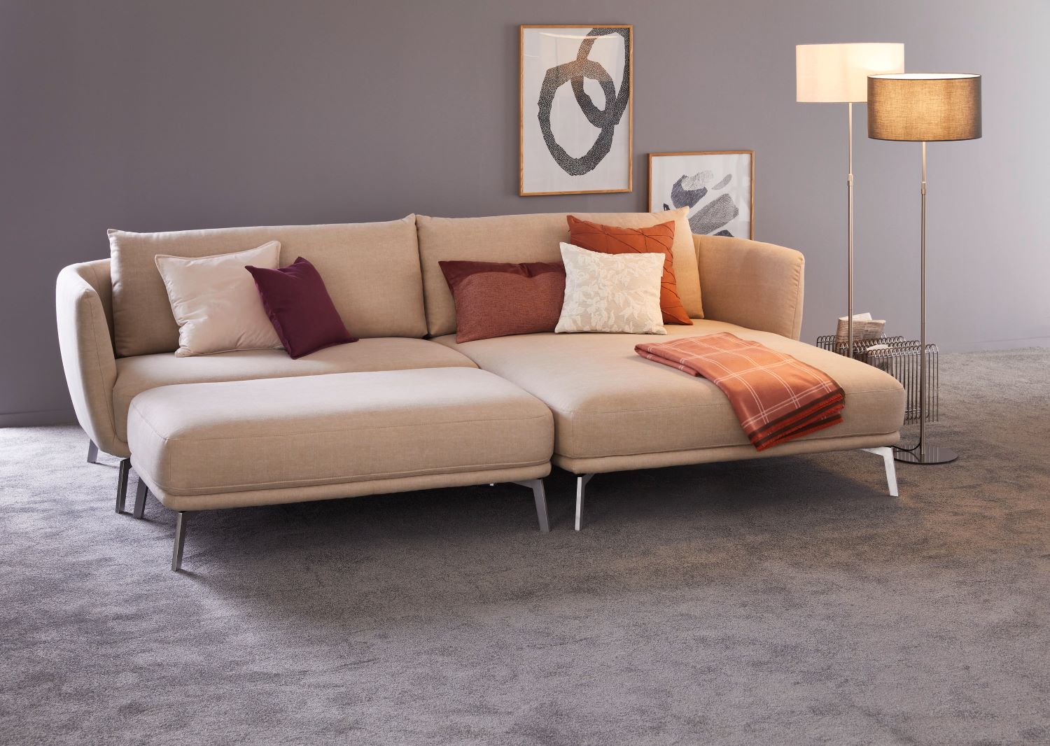 Beiges Sofa mit Longchair SCHÖNER WOHNEN-Sofas