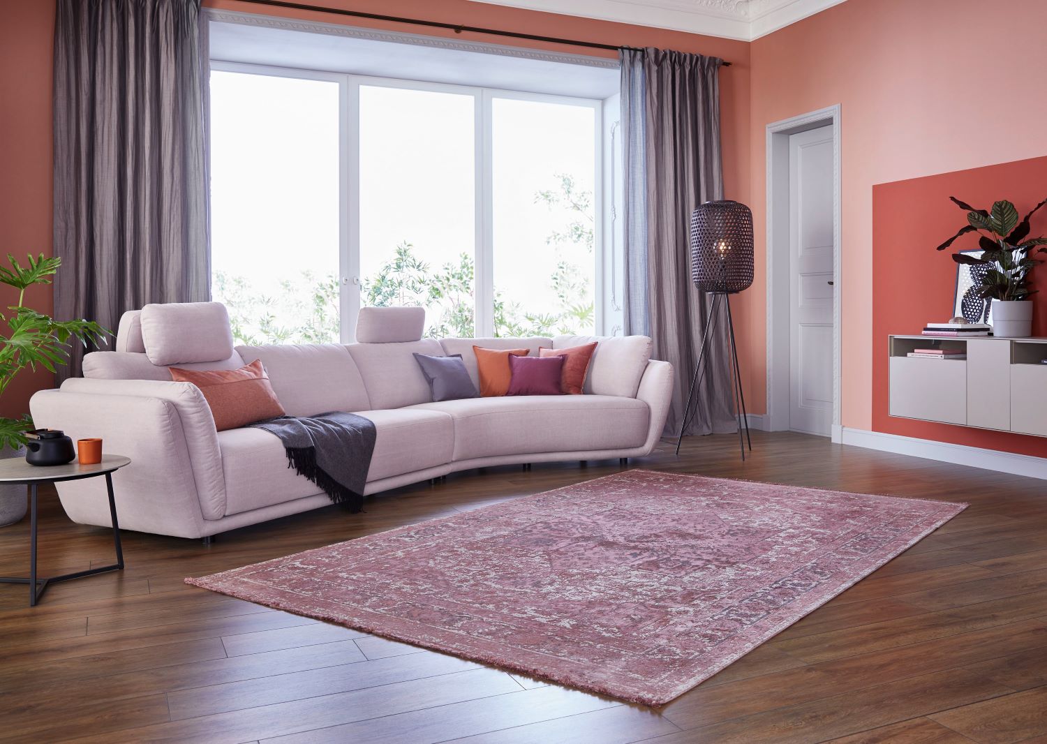 Wohnzimmer mit Teppich in altrosa SCHÖNER WOHNEN-Teppiche