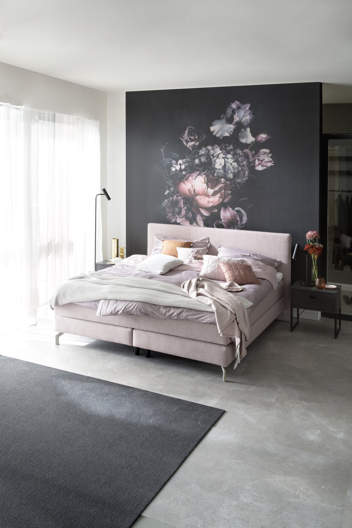 Rosa Boxspringbett auf Holzfüßen SCHÖNER WOHNEN-Boxspringbett