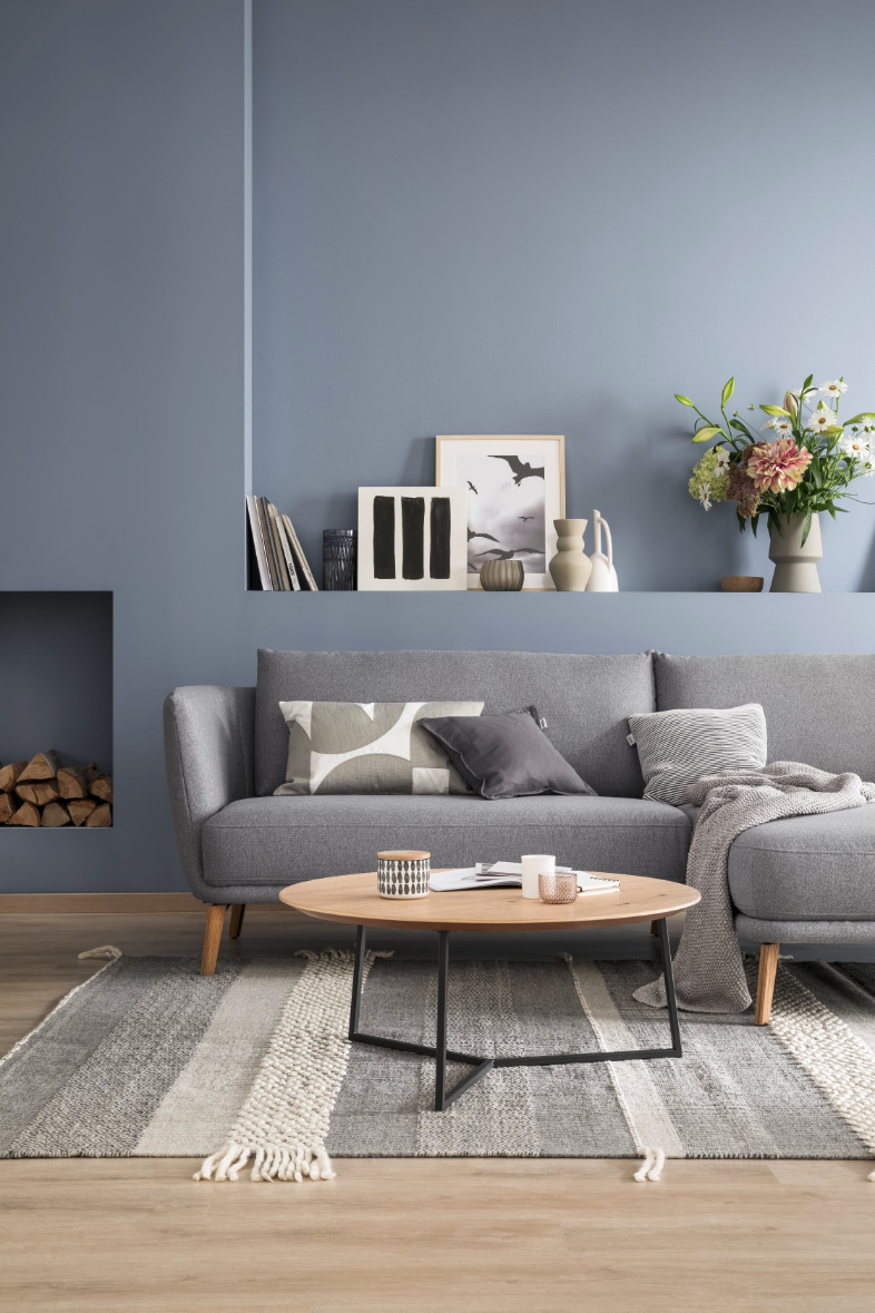 Gemütliches Wohnzimmer in Grau- und Blautönen SCHÖNER WOHNEN-Wohnzimmer