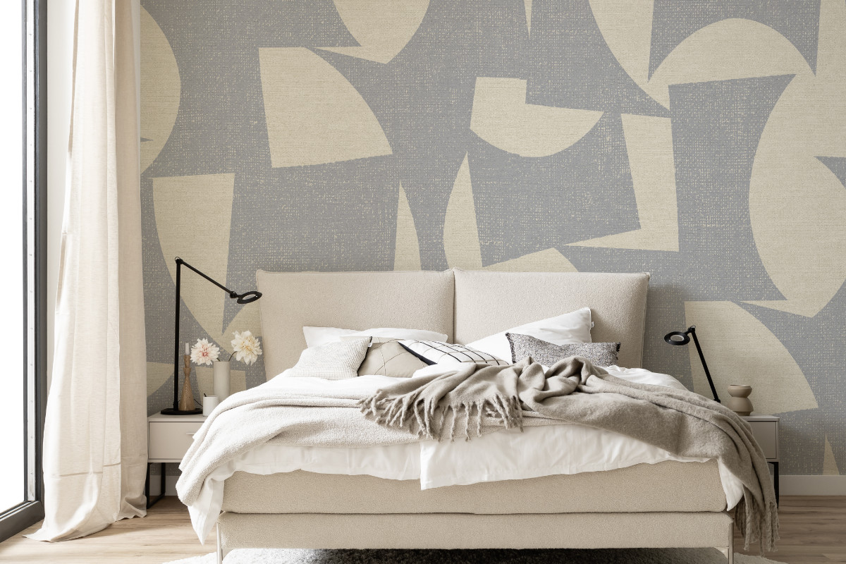 Schlafzimmer mit Digitaltapete mit Muster SCHÖNER WOHNEN Kollektion Tapeten