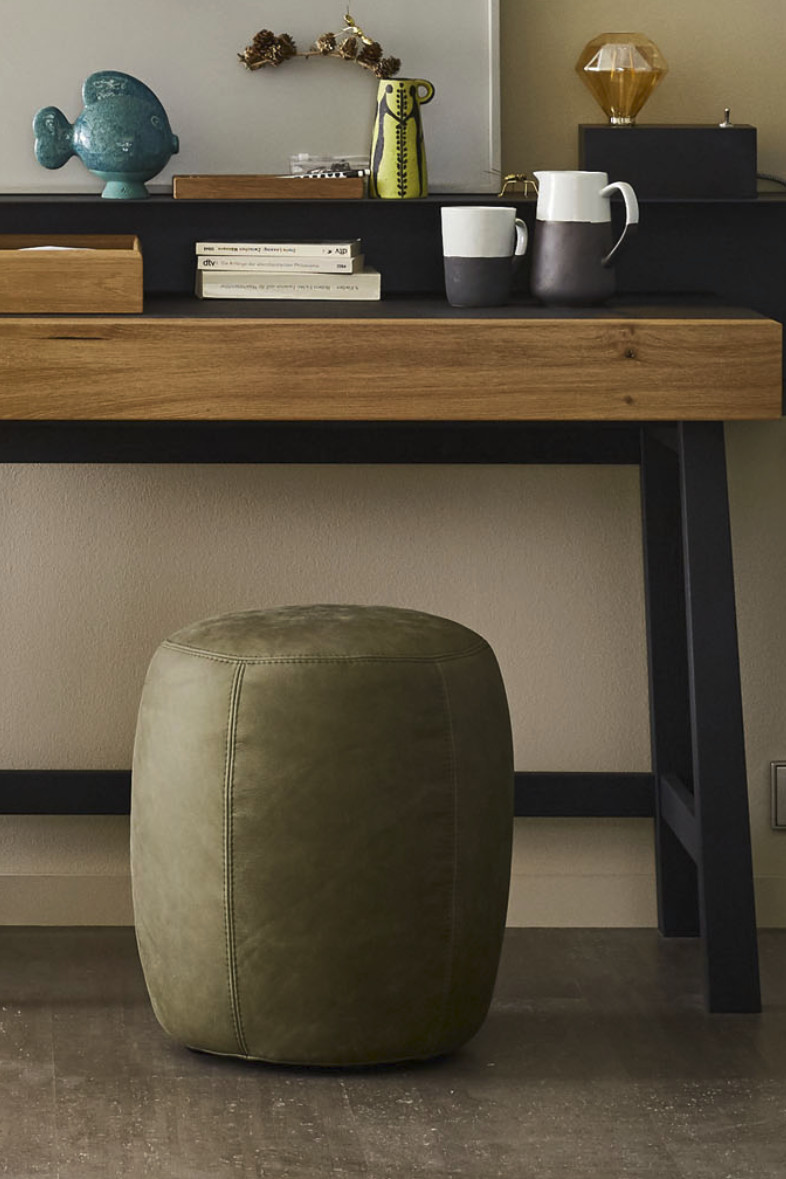 SCHÖNER-WOHNEN-Hocker-TINY Nubukleder Cesano green SCHÖNER-WOHNEN-Hocker-TINY