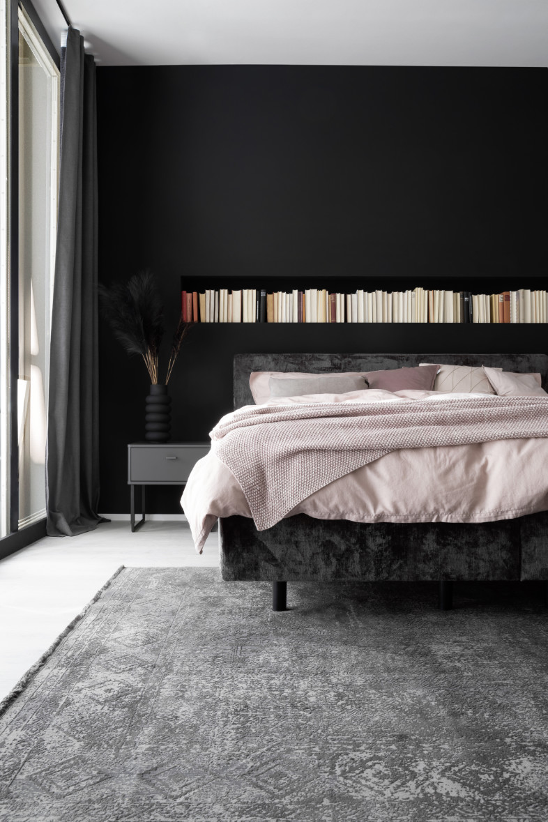 Schlafzimmer mit Teppich VISION in grau SCHOENER WOHNEN-Teppich VISION