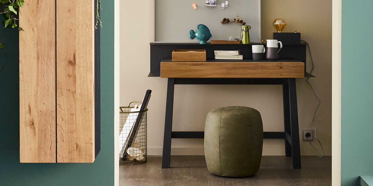 Stylischer Sekretär Yoris in schwarz mit Holzakzenten SCHOENER WOHNEN-Homeoffice
