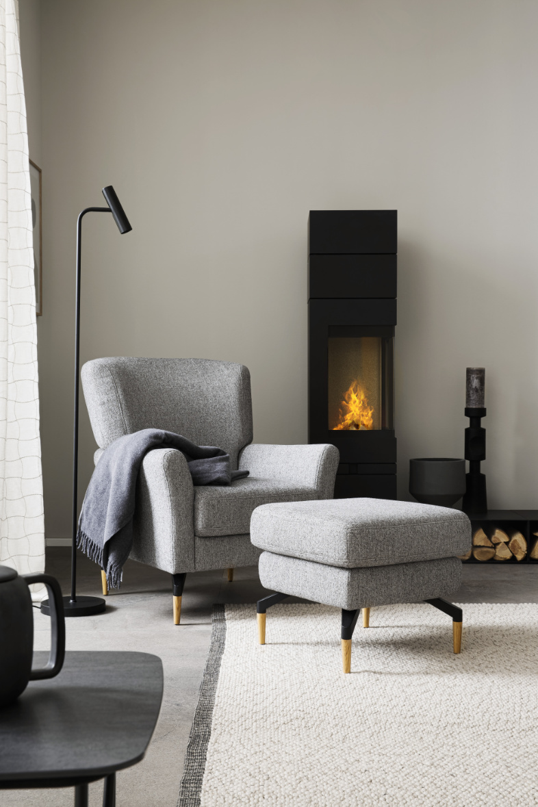 Sessel AMADEO in grau mit Hocker SCHÖNER WOHNEN-Kollektion Serie AMADEO