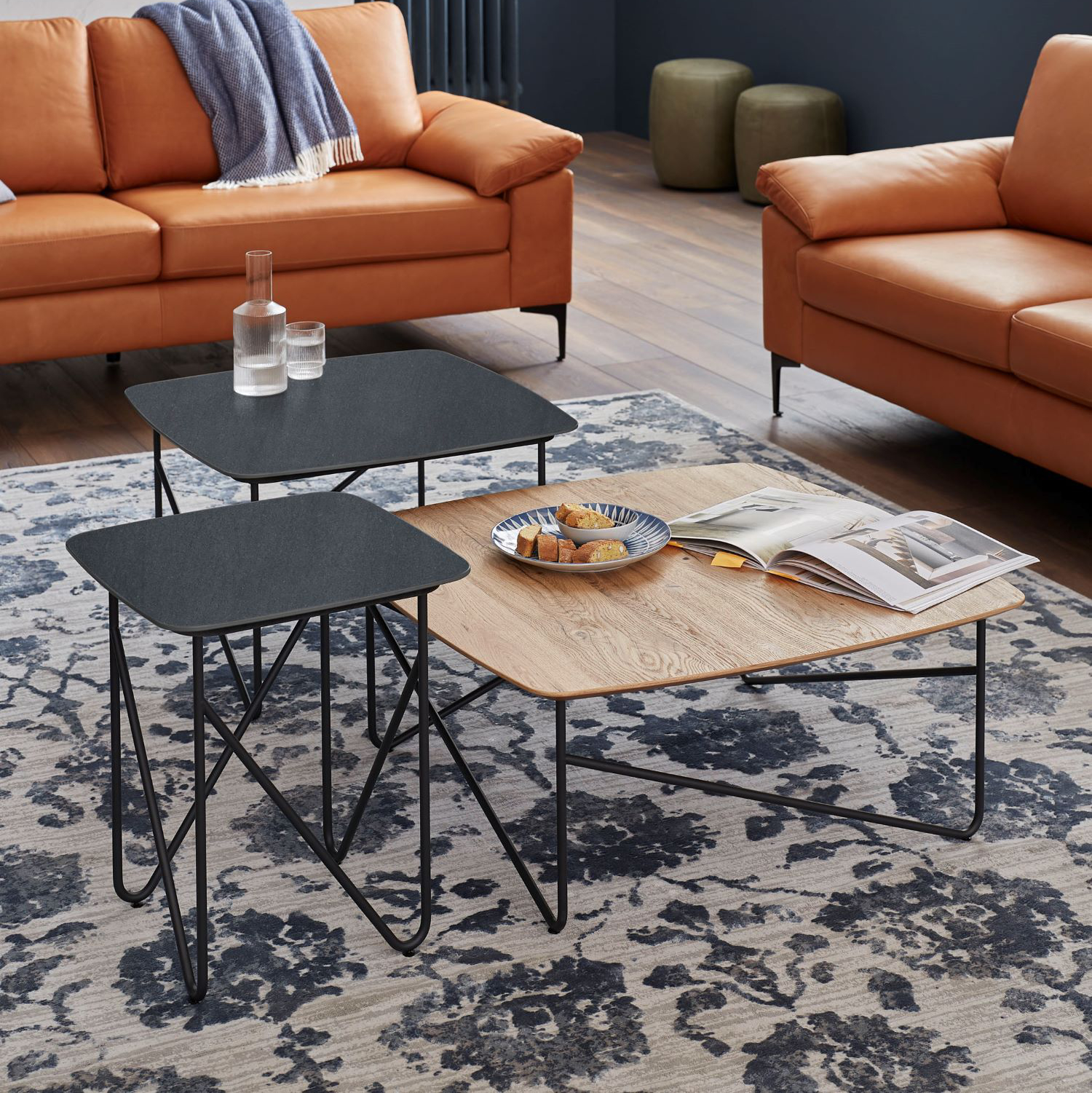 Wohzimmer mit Couchtisch-Trio SCHÖNER WOHNEN-Couchtisch