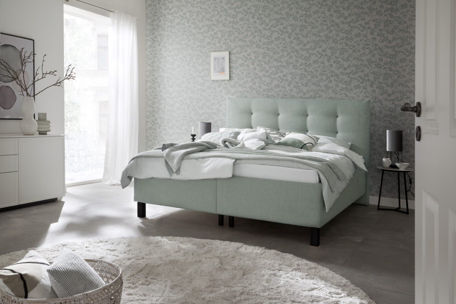 Polsterbett mit Holzfüßen in mint SCHÖNER WOHNEN-Polsterbett