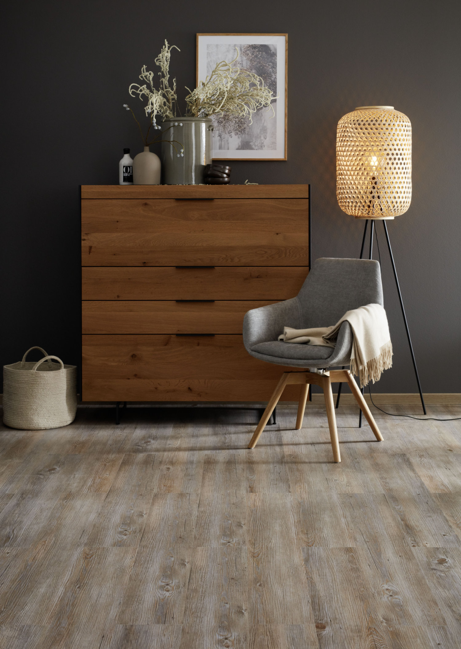 Wohnzimmer mit Designboden aus Eiche SCHÖNER WOHNEN-Designboden