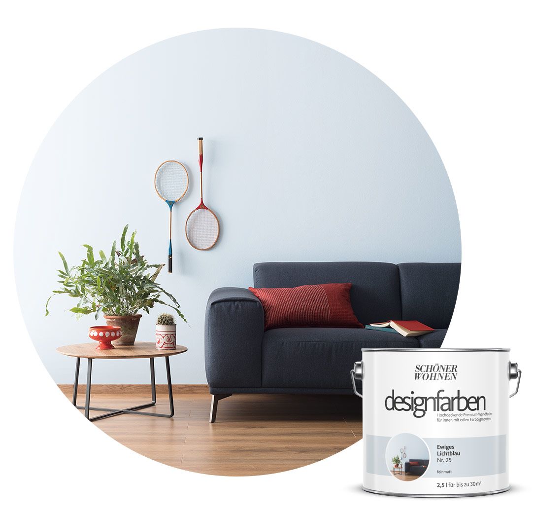 Hellblaues Wohnzimmer in Designfarbe SCHÖNER WOHNEN-Designfarbe