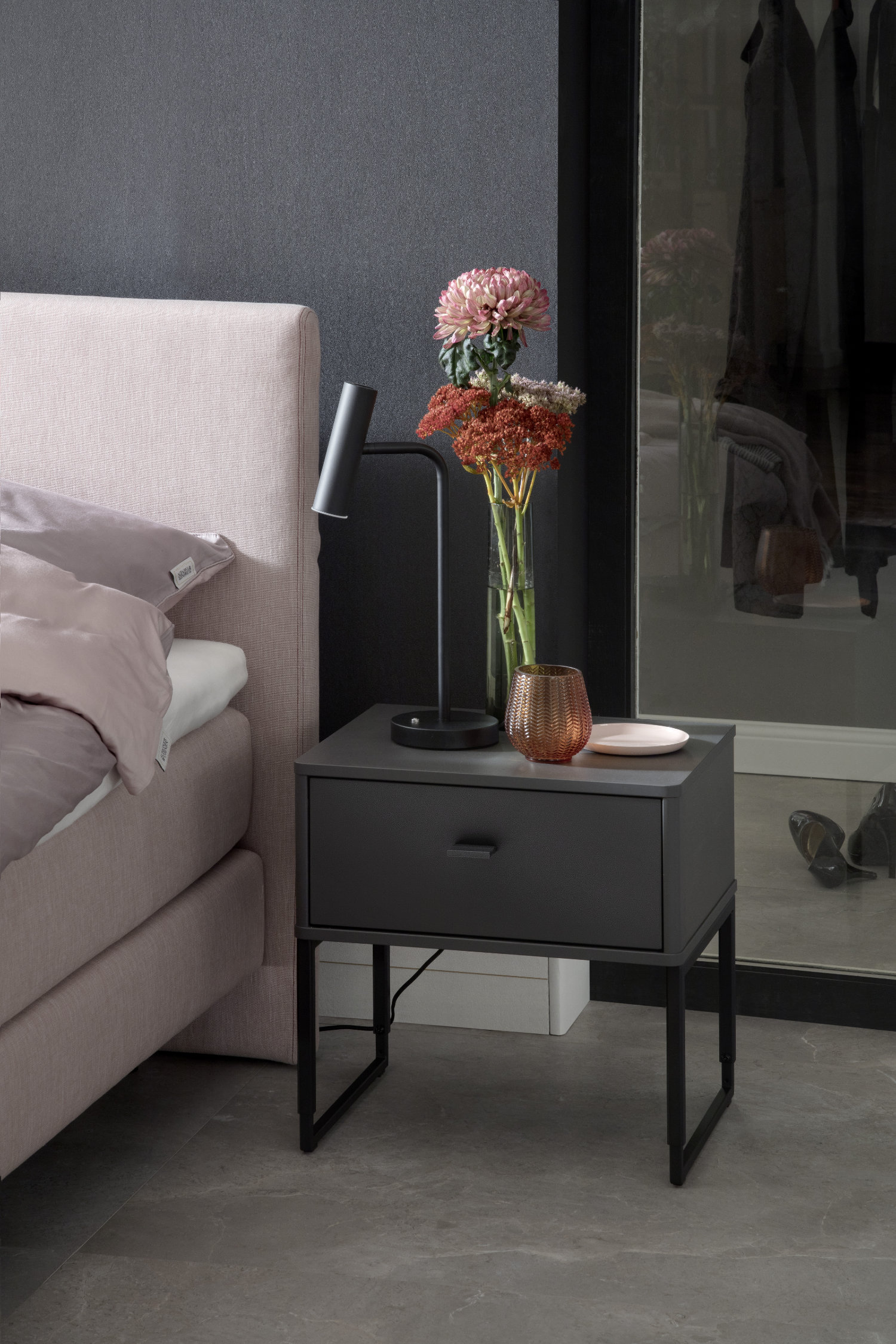 Rosa Boxspringbett mit Nachtkonsole SCHÖNER WOHNEN-Boxspringbetten