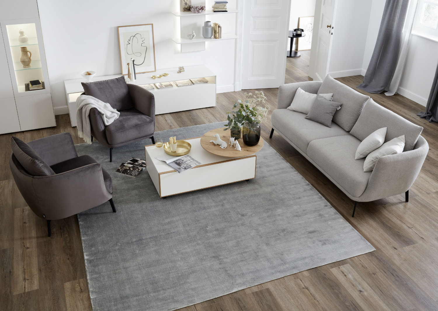Wohnzimmer mit Teppich in silber SCHÖNER WOHNEN-Teppiche