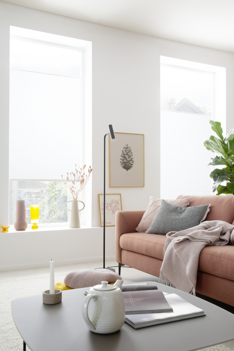 Helles Wohnzimmer mit hellen Plissees SCHÖNER WOHNEN-Sichtschutz